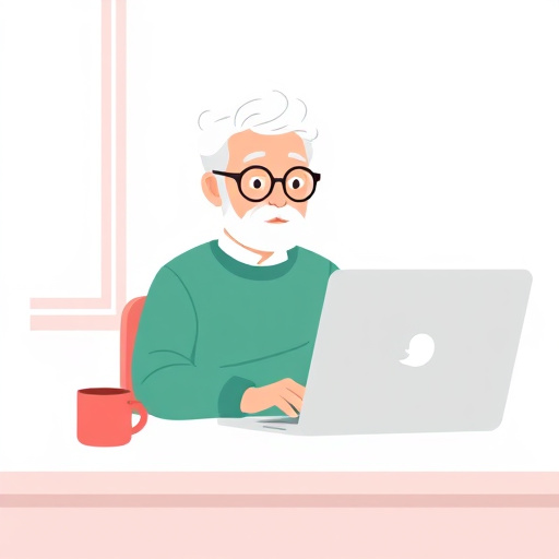 A grandfather using his laptop computer